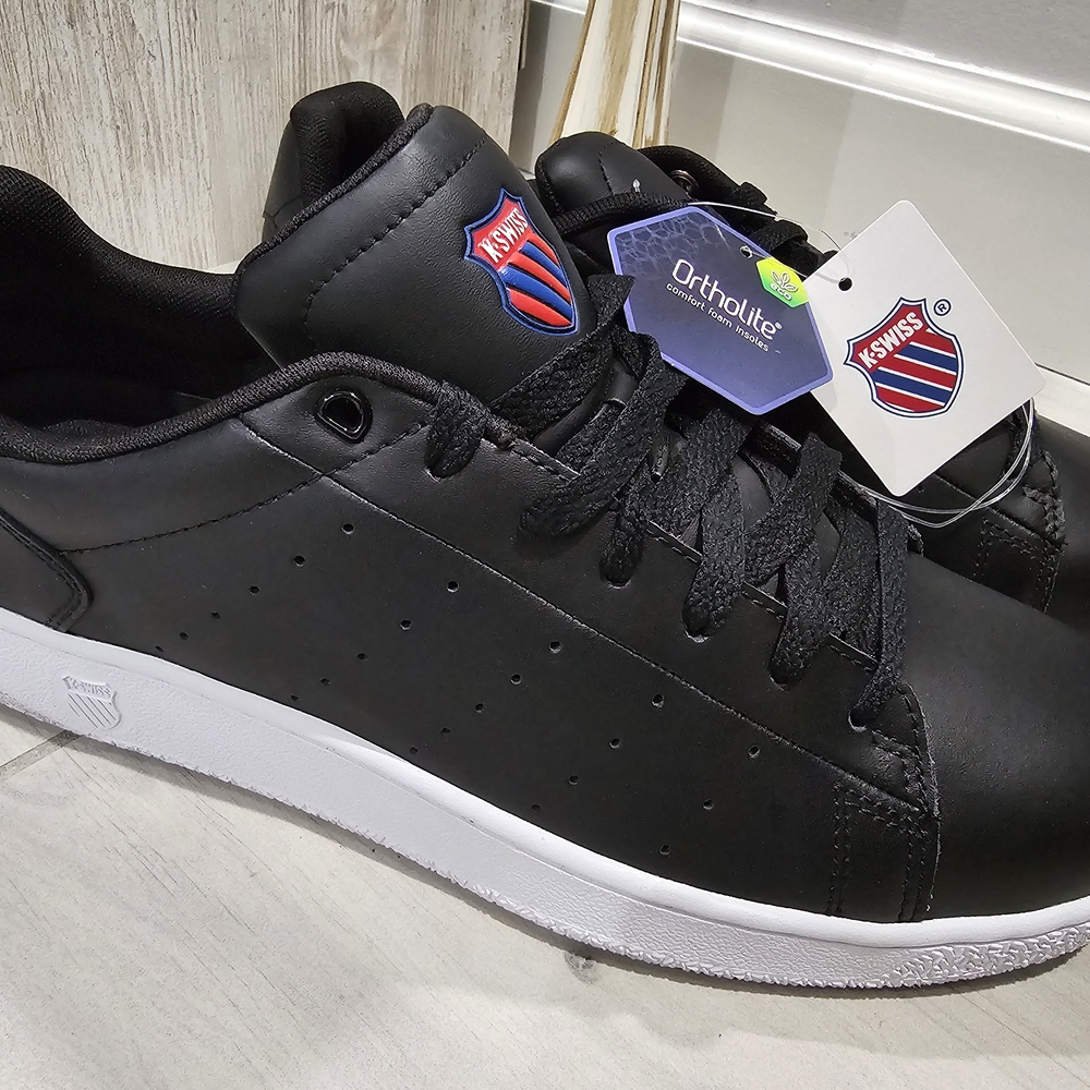 K-Swiss Men's Black Faux Leather Low Top Ortholite Sneakers Size 12